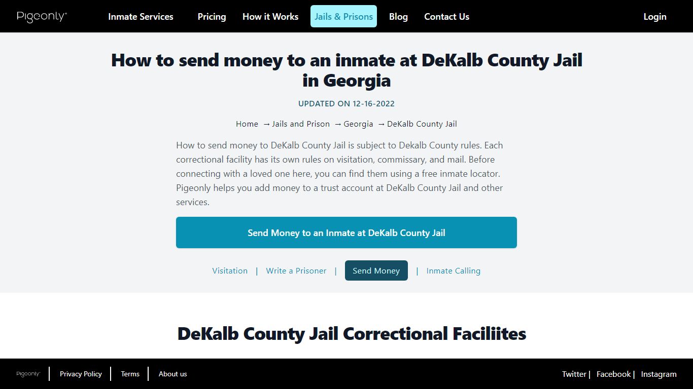 Send Money to Inmate DeKalb County Jail, Georgia | Pigeonly